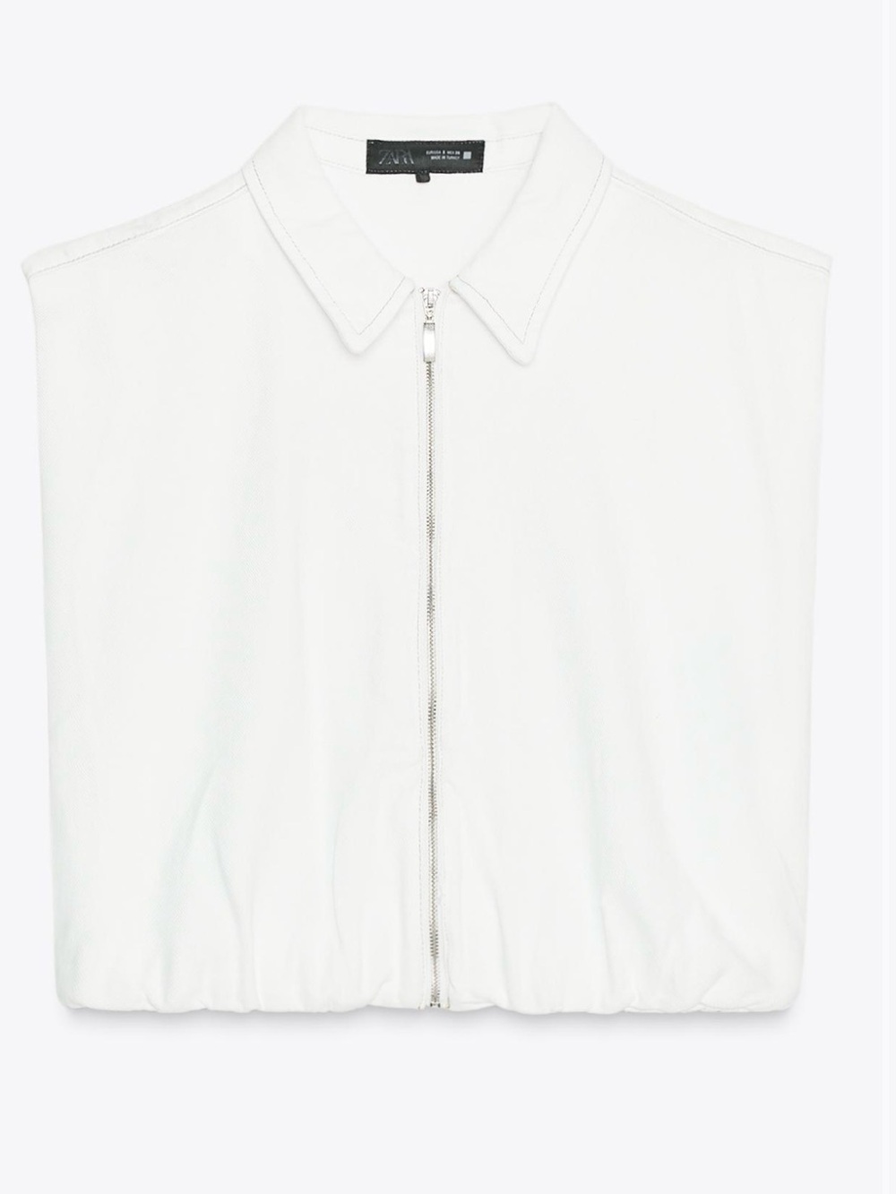 ZARA White Sleeveless Zip-Front Collared Top